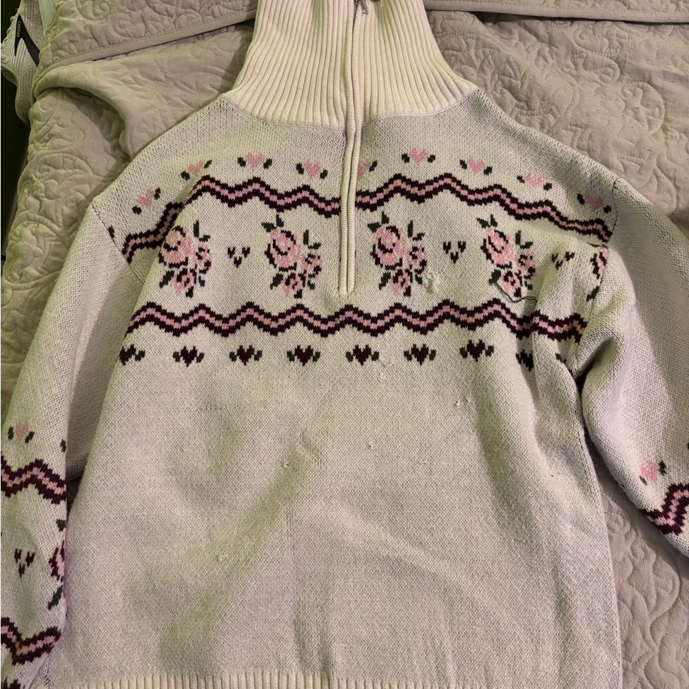 Altar'd State Floral Cowl Neck Sweater - Cream and Pink